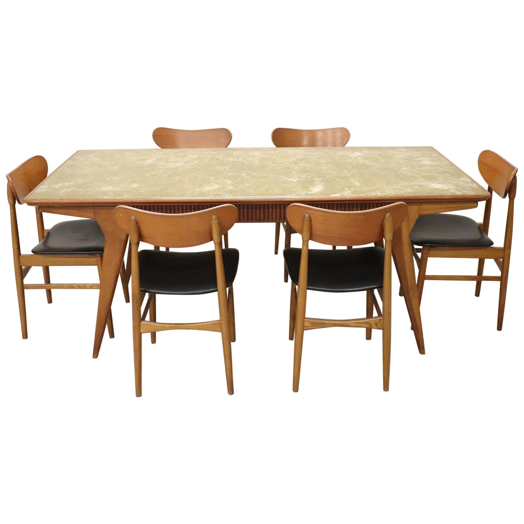 20th Century Danish Vintage Design Chestnut Dining Set 7 Pieces, 1970s