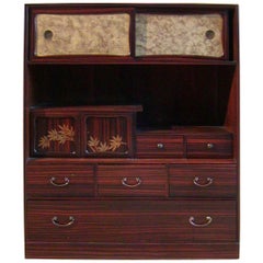 Japanese Chestnut and Rosewood Cha-Dansu Tea Chest (Tansu)