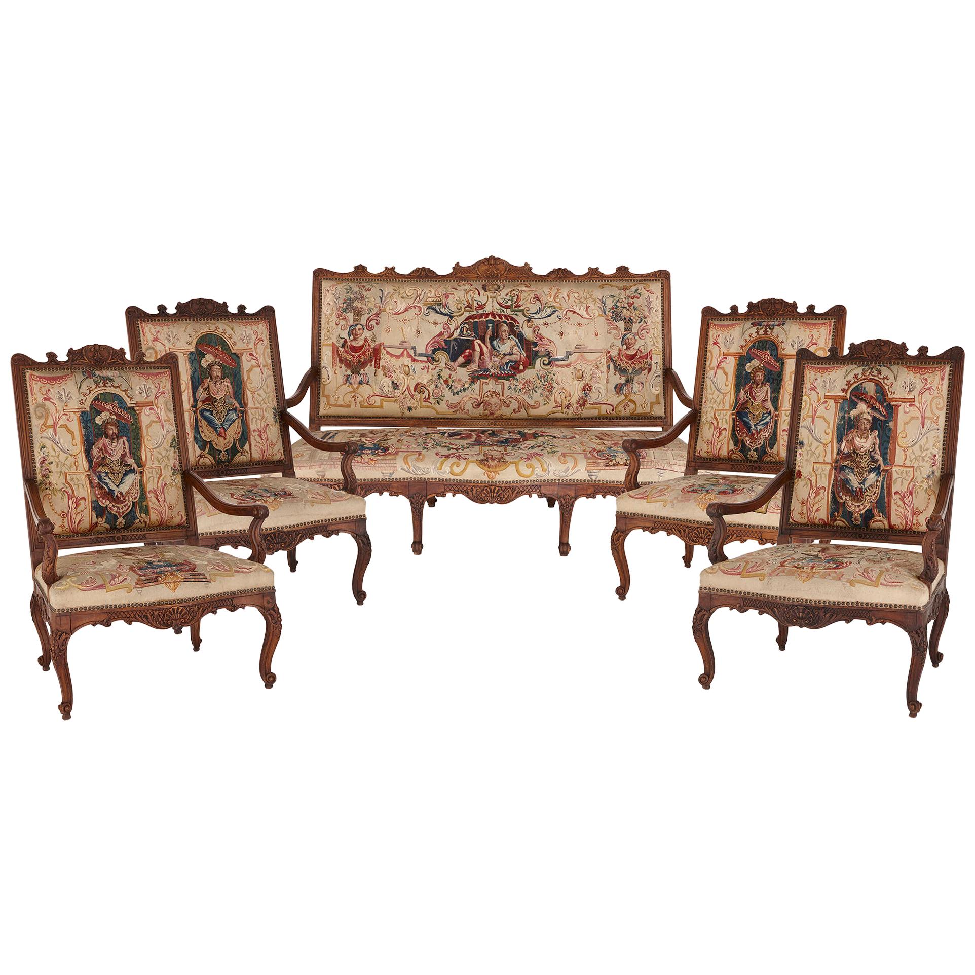 Beauvais Tapestry and Beech Wood Furniture Suite  For Sale