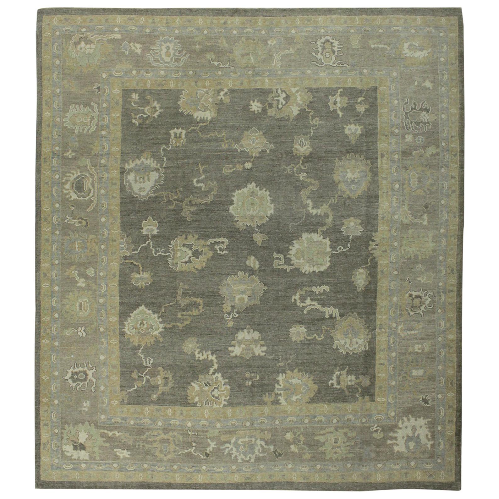 Gray Beige and Brown Contemporary Handmade Wool Turkish Oushak Rug For Sale