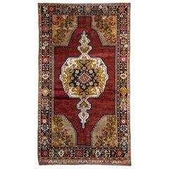 Red, Black and Gold Handmade Wool Turkish Old Anatolian Konya Rug