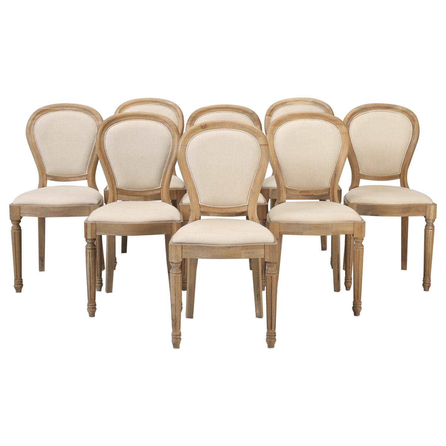 French Louis XVI Style Dining Chairs in White Oak, Set of 8