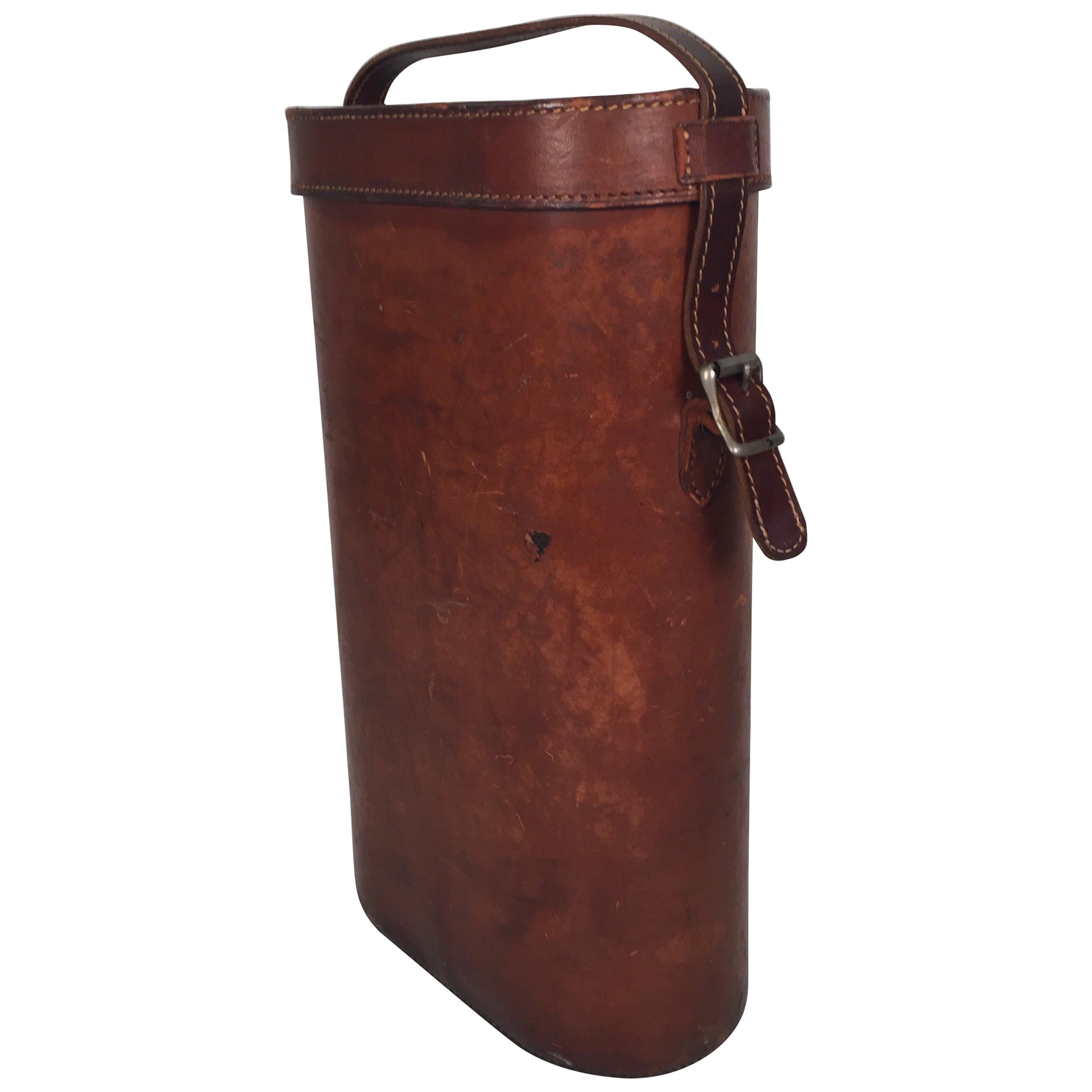 Vintage Leather Two Bottle Wine Carrier, circa 1940s-1950s