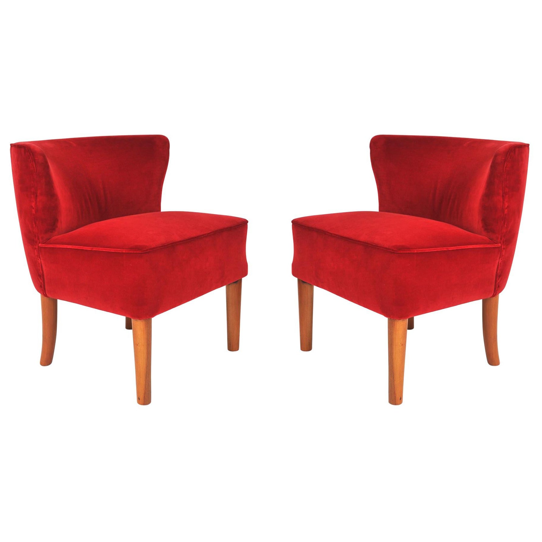 Paar italienische rote Beistellstühle aus den 1950er Jahren