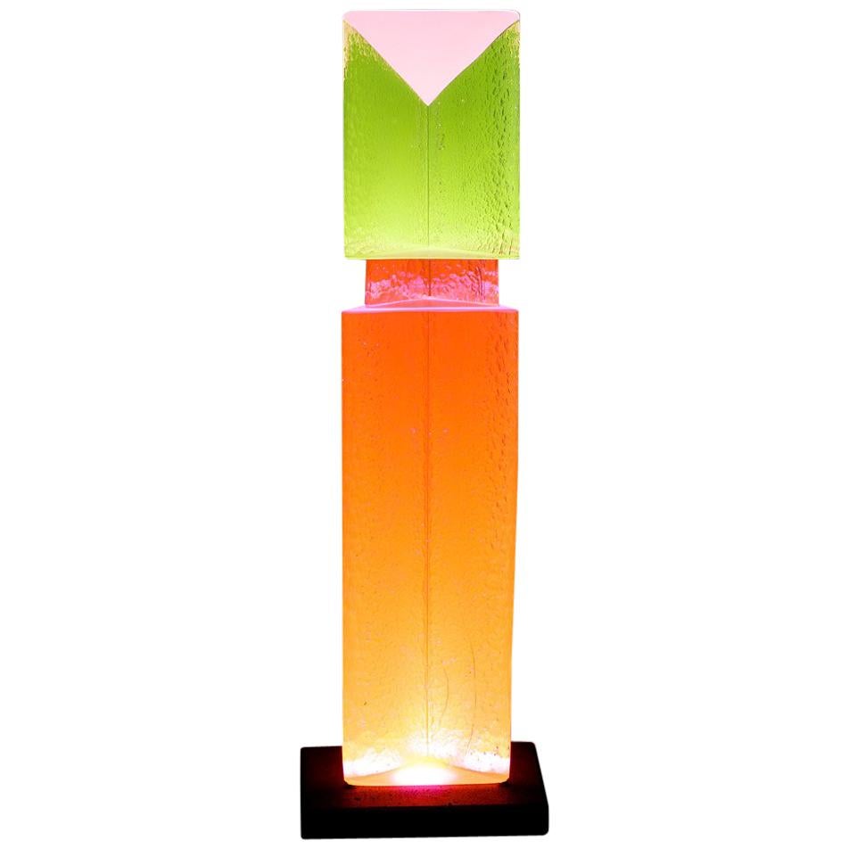 Fluorescent Light Glass Sculpture Pink Green Orange by Yves Braun Table Lamp