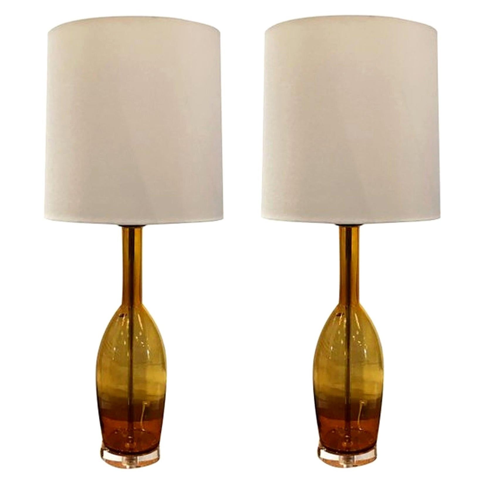 Coppia di lampade da tavolo e da scrivania in vetro di Murano vintage del XX secolo di Balboa