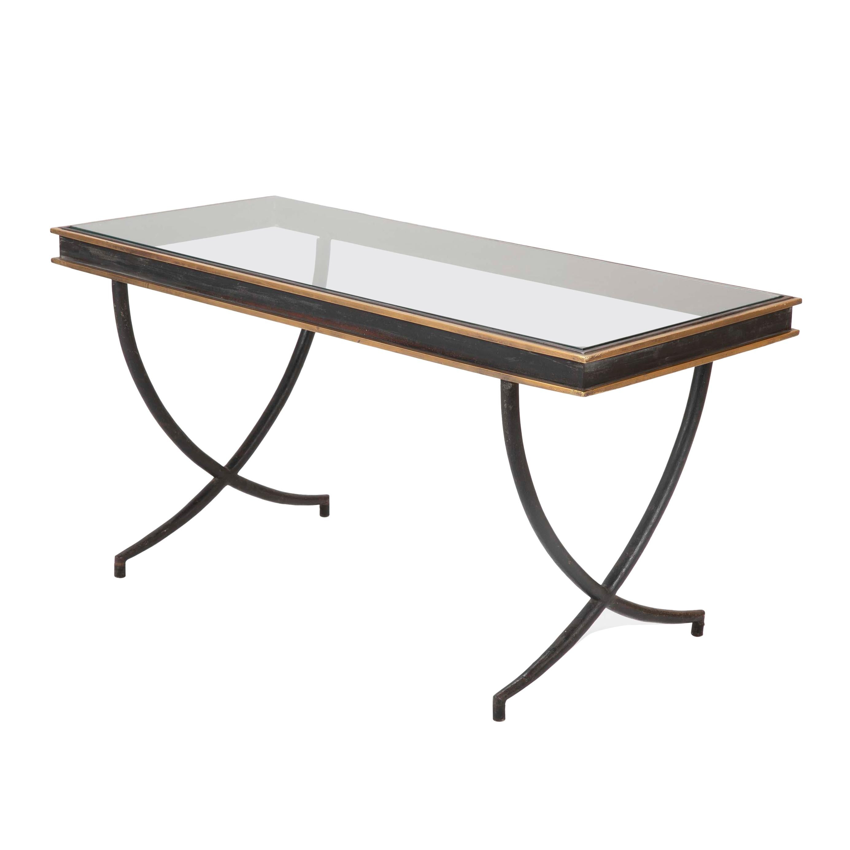 Iron and Polished Bronze Coffee Table in the Manner of Andre Arbus