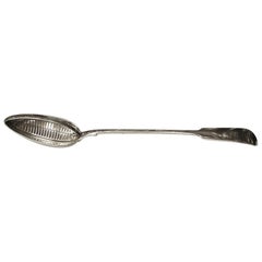 Used Victorian Fiddle Pattern Silver Straining Spoon, William Eaton, 1843