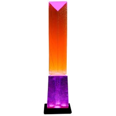 Fluorescent Light Glass Sculpture Pink Purple Orange by Yves Braun Table Lamp