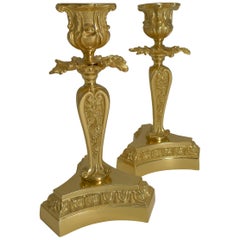Pair of Elegant French Gilded Bronze Candlesticks, circa 1890