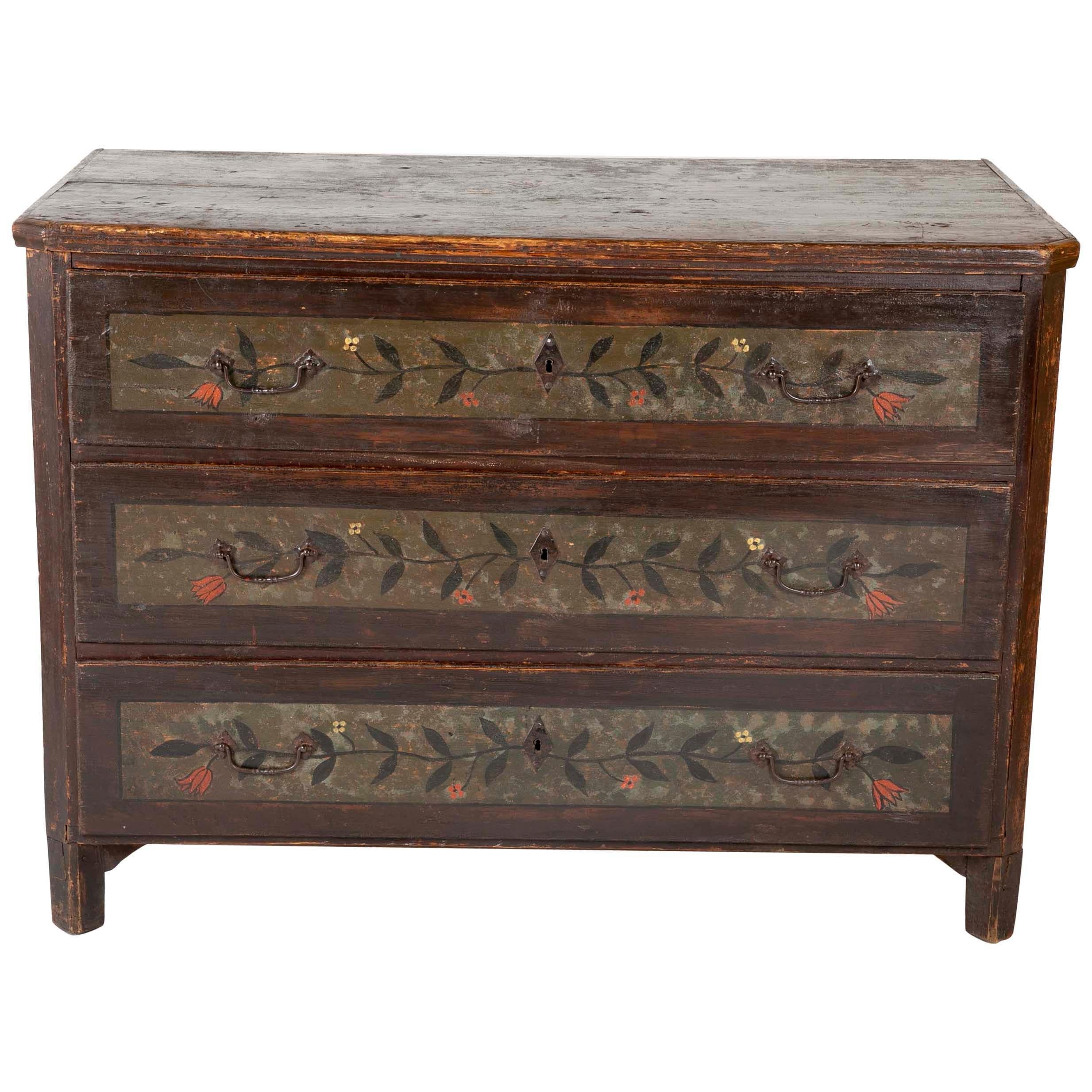 Continental Pine Chest with Poly-Chrome Decoration