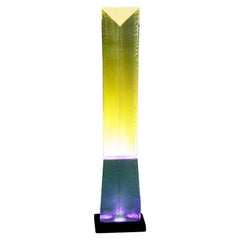 Fluorescent Light Glass Sculpture Yellow and Blue by Yves Braun Table Lamp