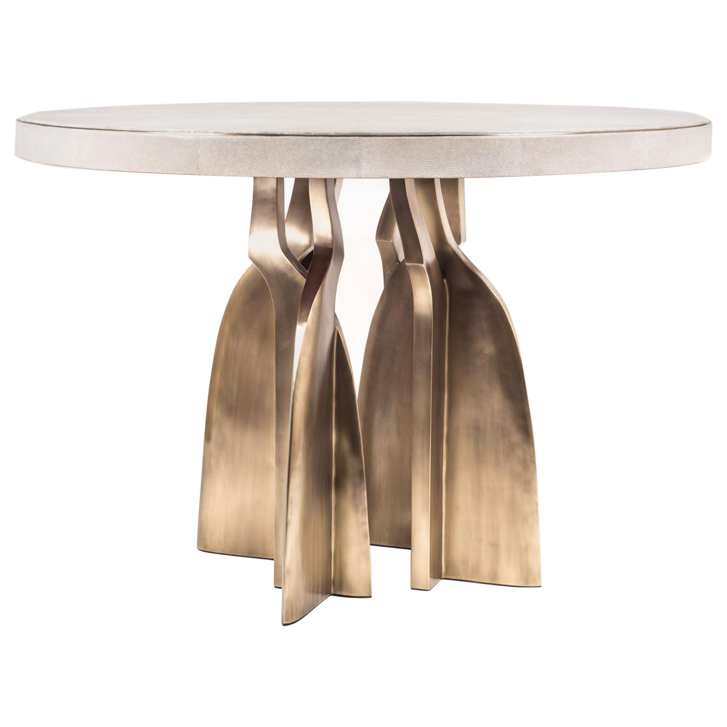 "Chital" Breakfast Table in Cream Shagreen & Bronze-Patina Brass by Kifu Paris
