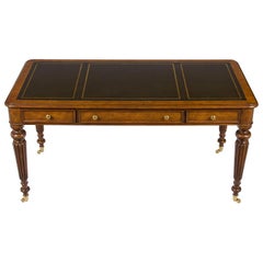 New Walnut Leather Top Regency Style Three-Drawer Writing Desk Library Table