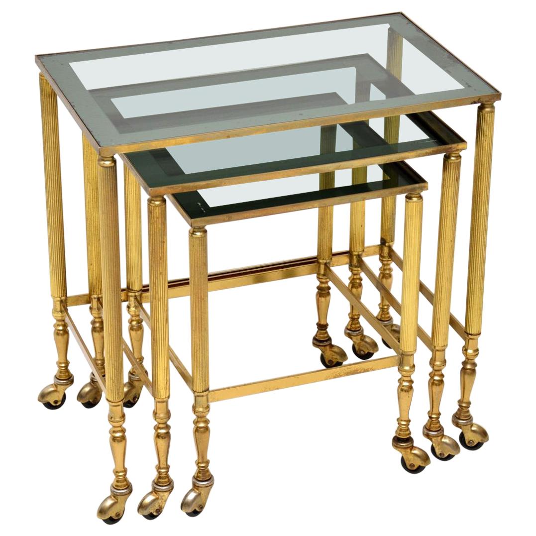 1960s Vintage French Brass and Glass Nest of Tables