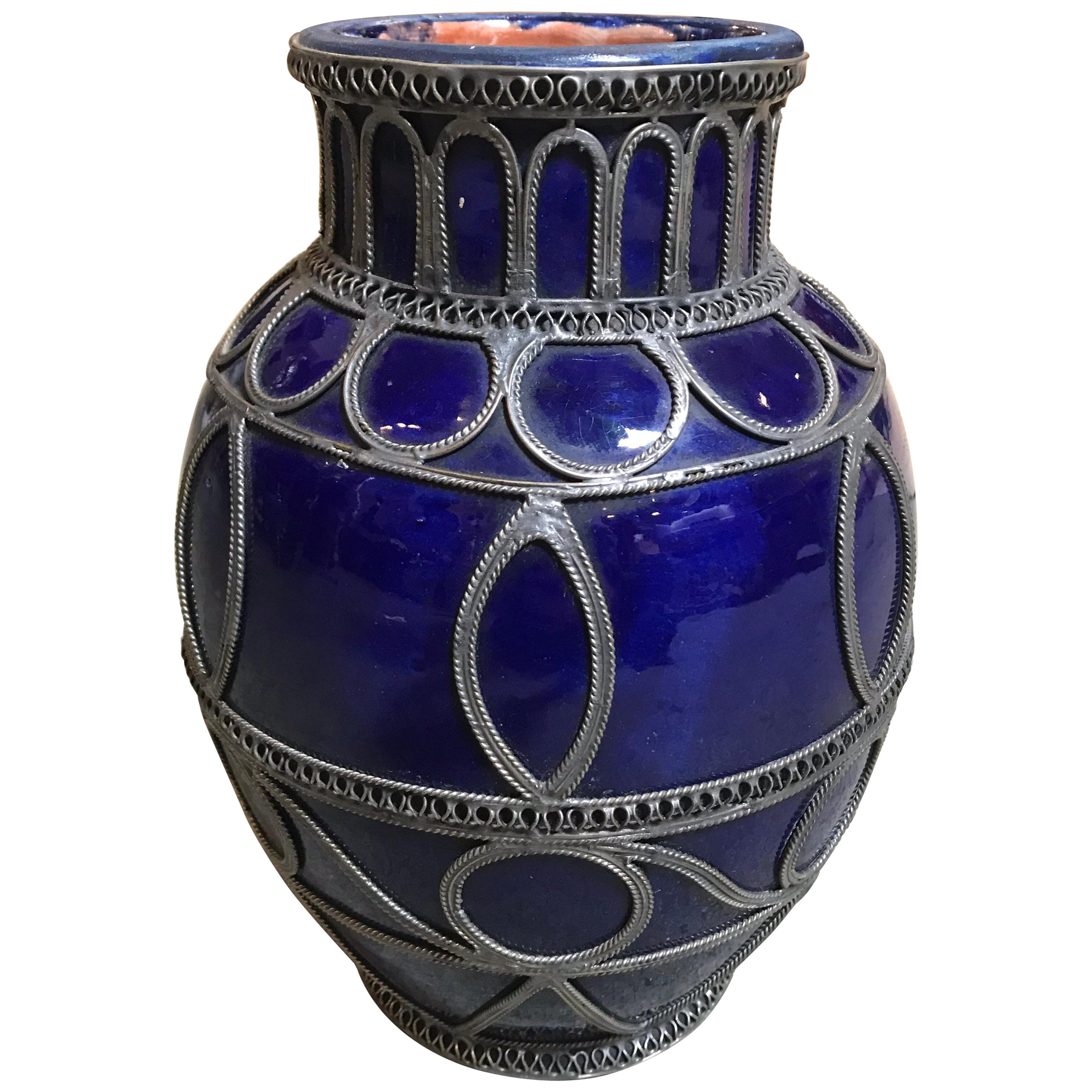 Small Blue Moroccan Pot For Sale