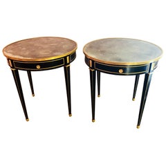 Pair of Bronze Mounted Ebonized Bouillotte/End Tables Mirror Tops Jansen Style