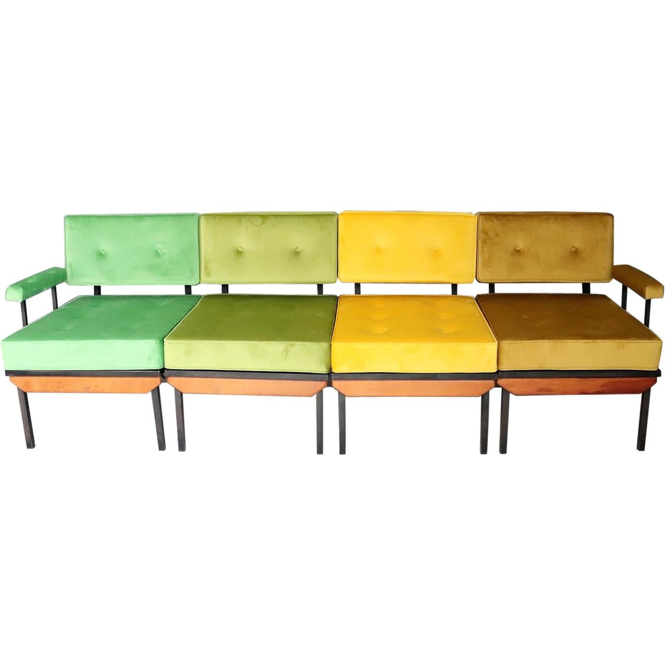 Italian Midcentury Modular Sofa Restored with Velvet, 1960s