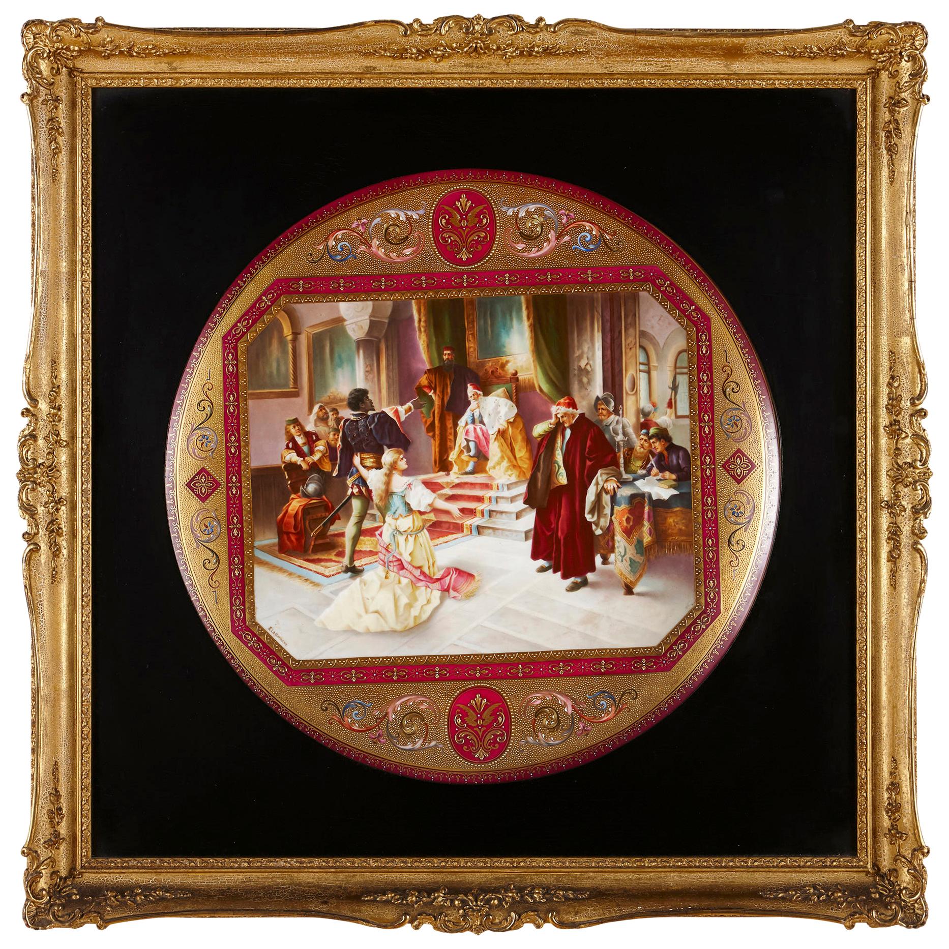 Assiette de présentation en porcelaine royale de Vienne sur le thème du théâtre