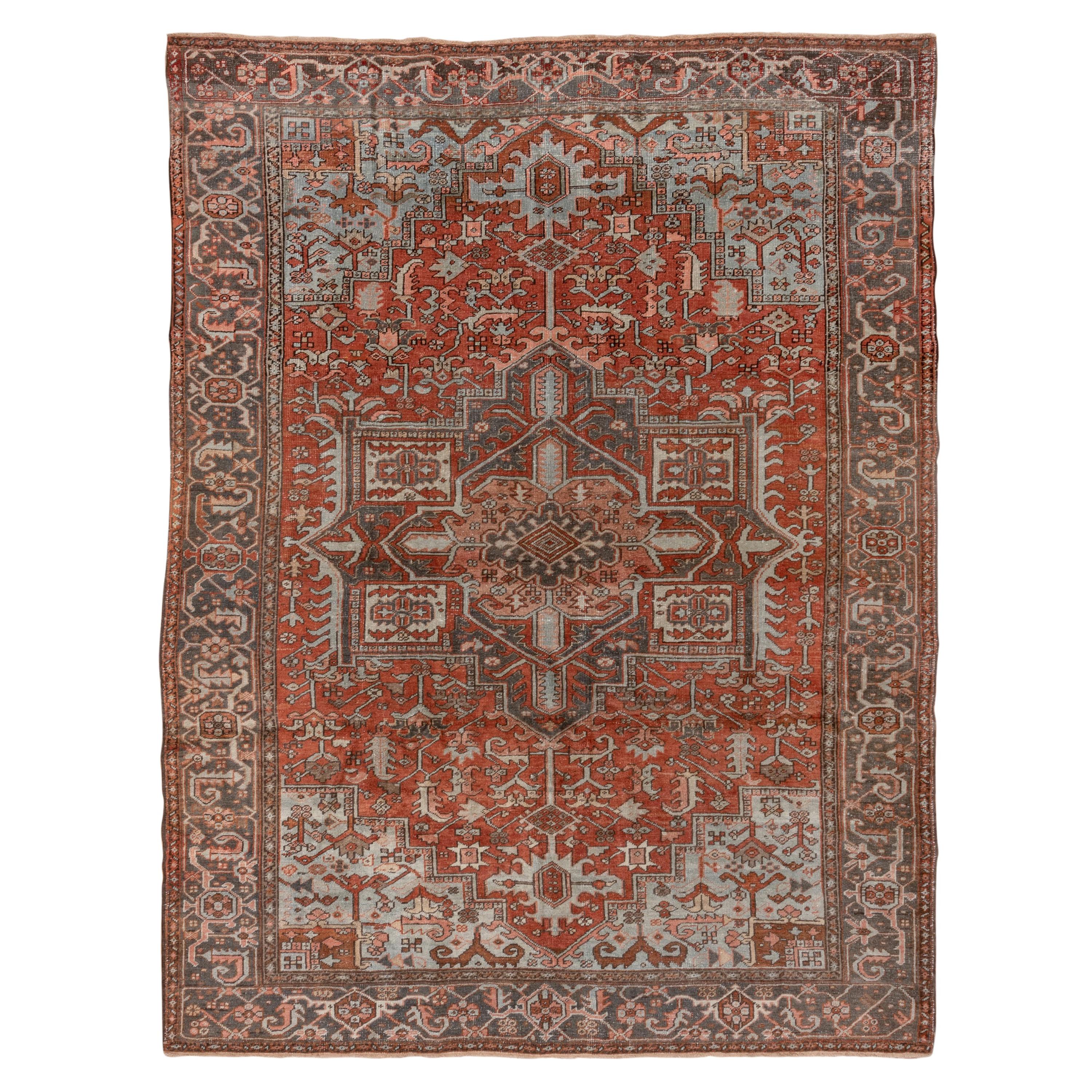 Gorgeous Persian Heriz Carpet, Geometric, Red Field, Blue Outer Field