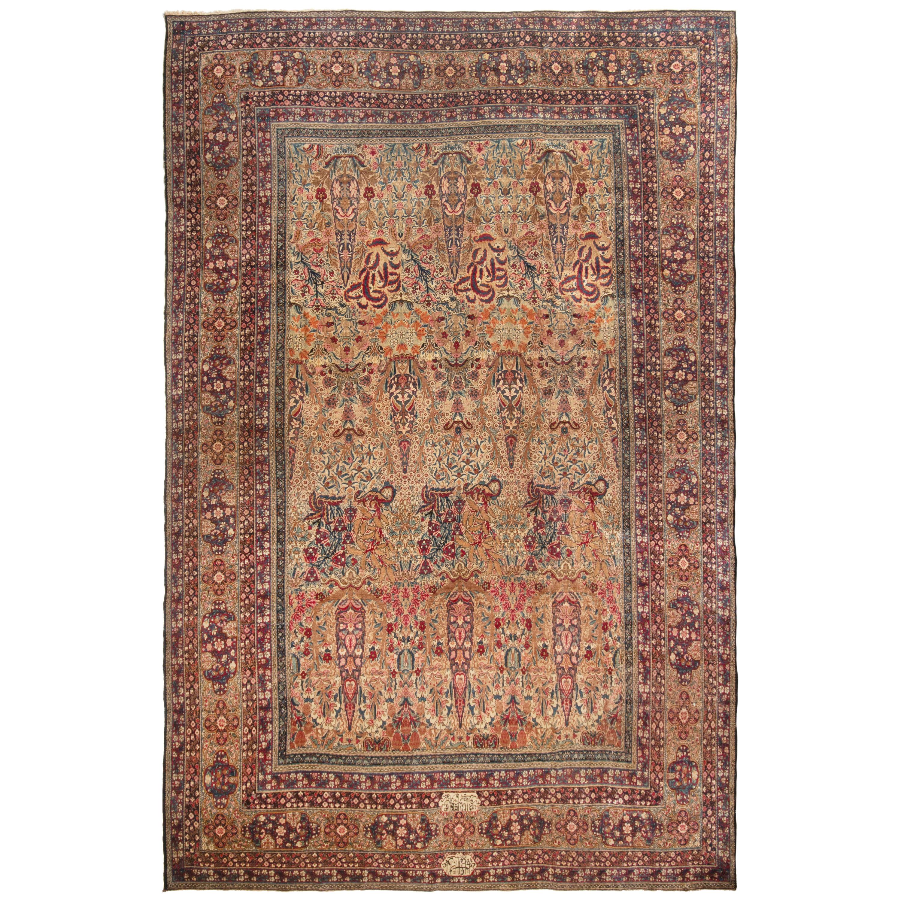 Rare Signed Antique Kerman Persian Rug by Aboul Ghasem Kermani