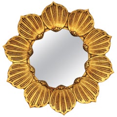 Francisco Hurtado Hollywood Regency Giltwood Carved Flower Sunburst Mirror