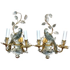 French Maison Baguès Crystal Bird Sconces