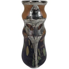 Loetz Art Nouveau Glass and Silver Overlay Vase in Cytisus Neurot Pattern