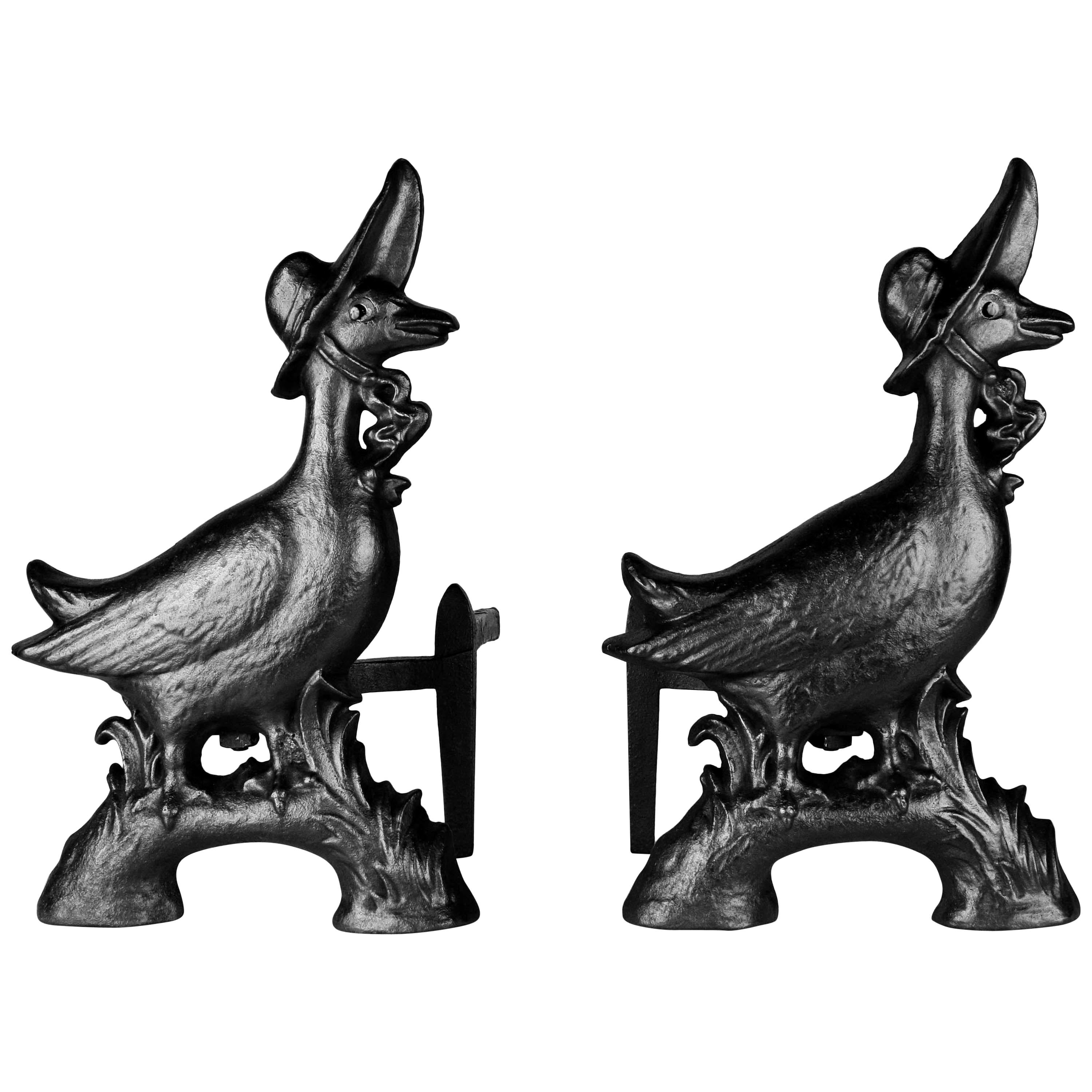 Cast Iron Mother Goose Andirons For Sale