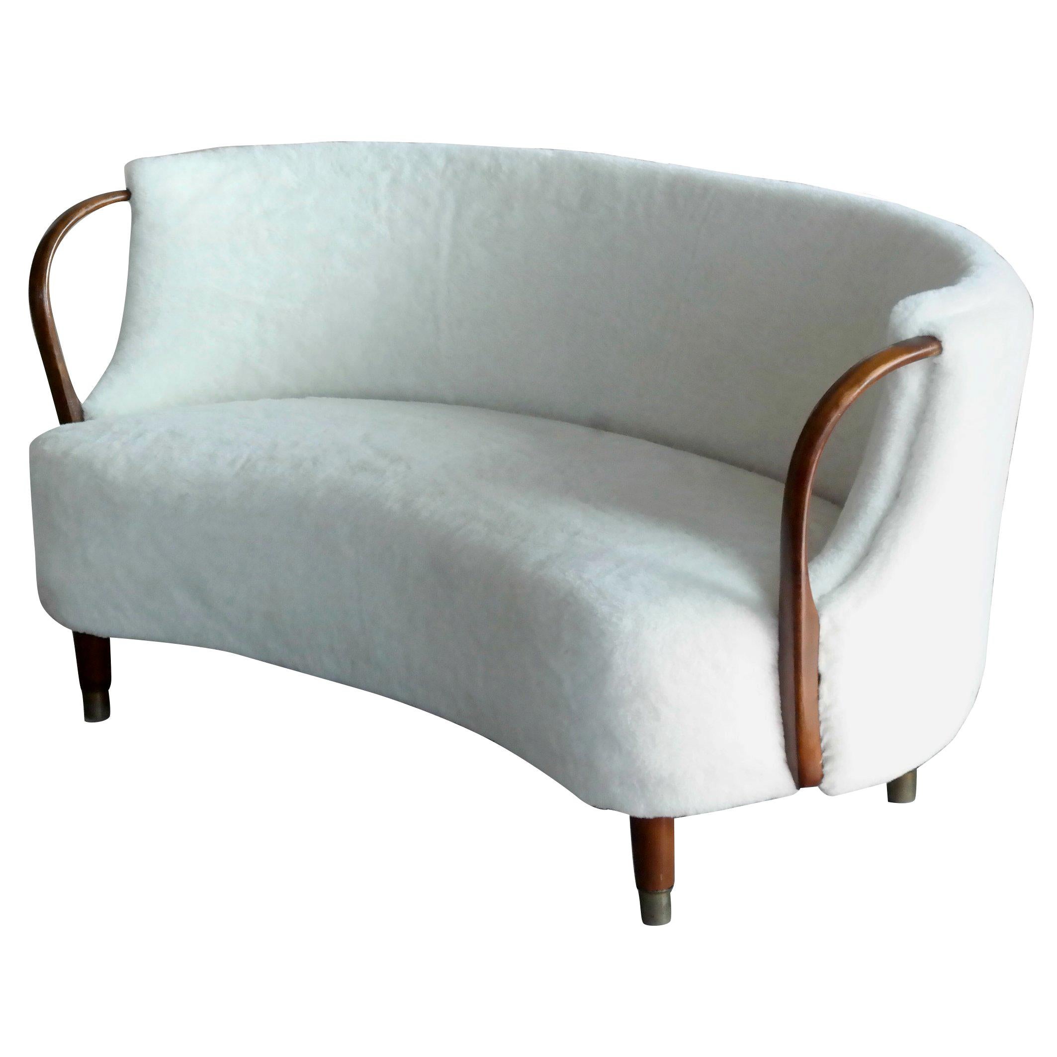 Viggo Boesen Style Curved Sofa Model No. 96 in Lambswool by N.A. Jørgensen