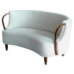 Retro Viggo Boesen Style Curved Sofa Model No. 96 in Lambswool by N.A. Jørgensen