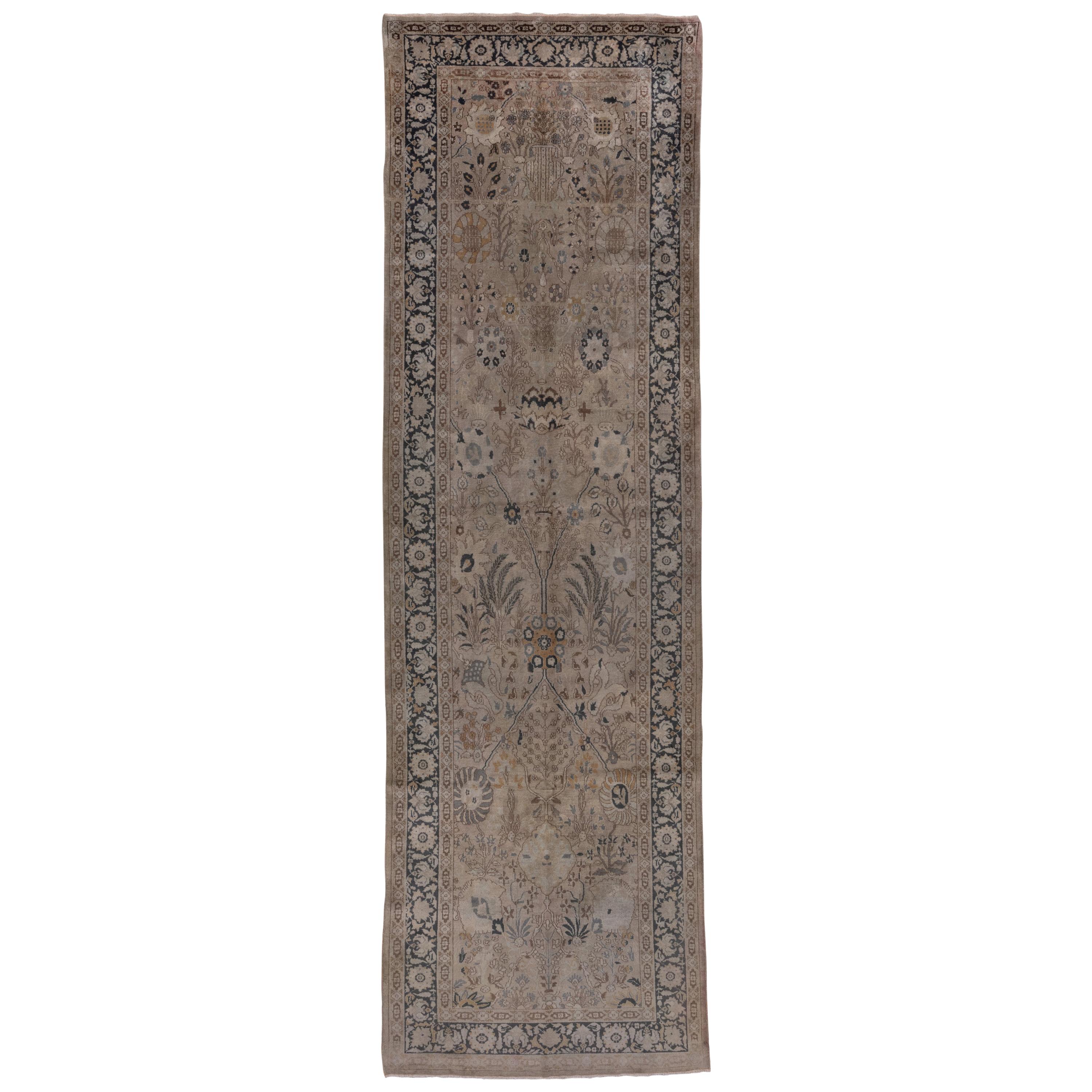 Attractive Indian Laristan Gallery Carpet, Grey Tones, Neutral Palette