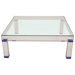 Modern Square Display Coffee Table Made from Lucite and Glass with Removable Top