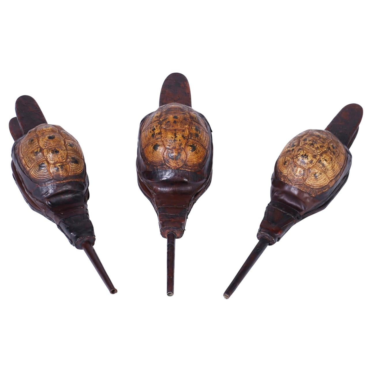 Three Antique Turtle Shell Bellows, Priced Individually