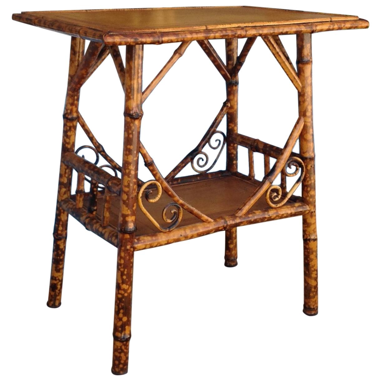 Antique English Burnt Bamboo Occasional Table