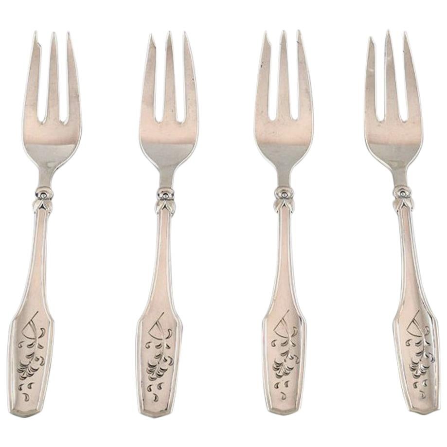 Danish Silversmith, Set of 4 Cake Forks in Silver, 1930 For Sale