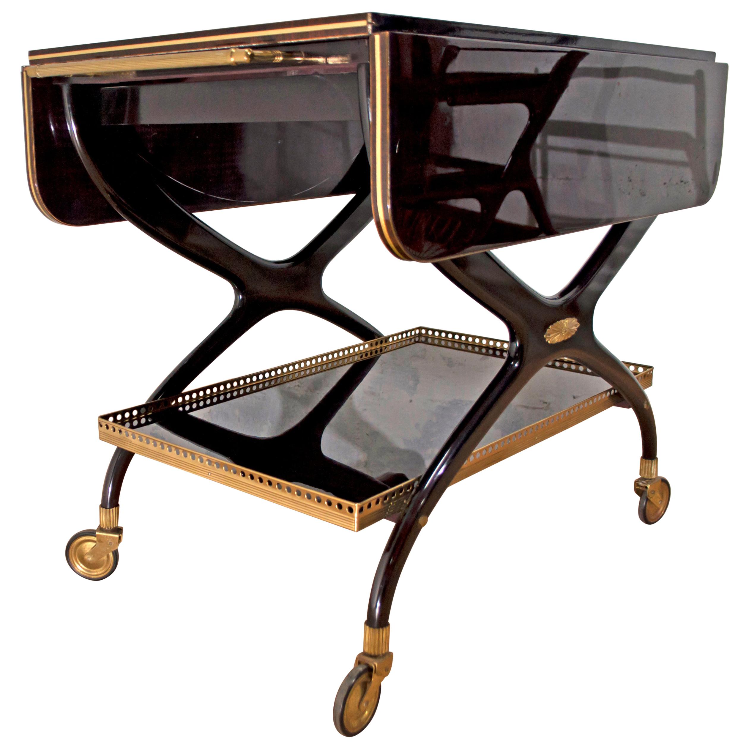 Mid-Century Modern Italian Mahogany and Brass Bar Cart, 1950s