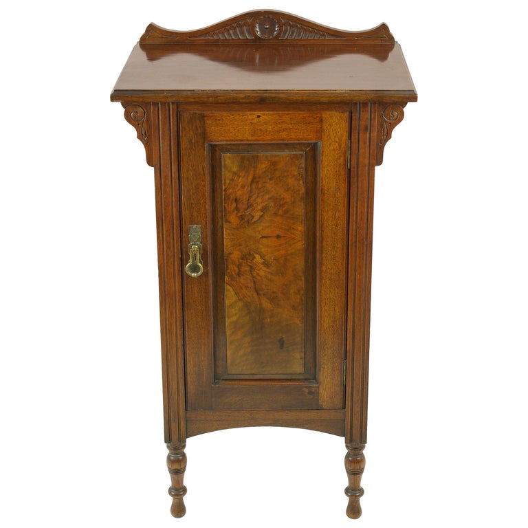 Antique Walnut Night Stand, Tall Bedside Lamp Table, Scotland, 1870s