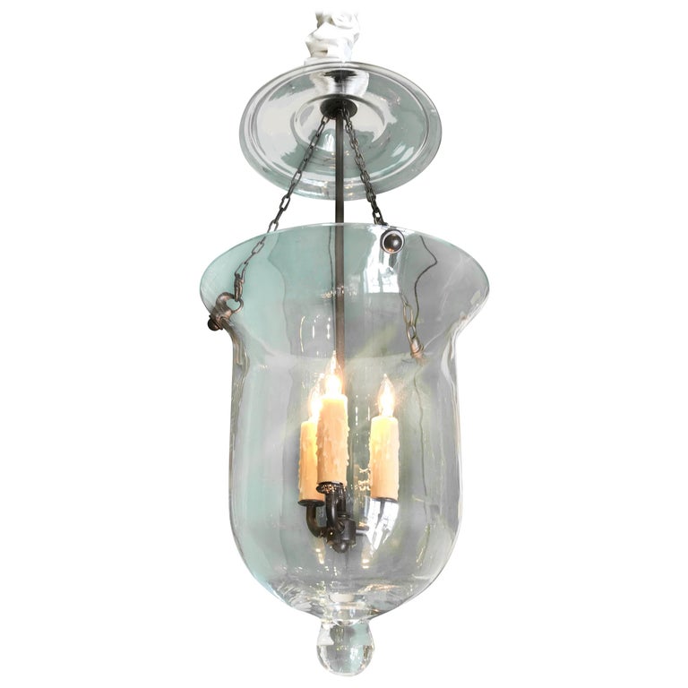 Hand Blown Glass Garden Bell Cloche / Hanging Light Lantern