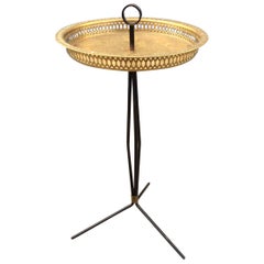 Italian Modernist Tripod Side Table with Brass Tray, 1950s