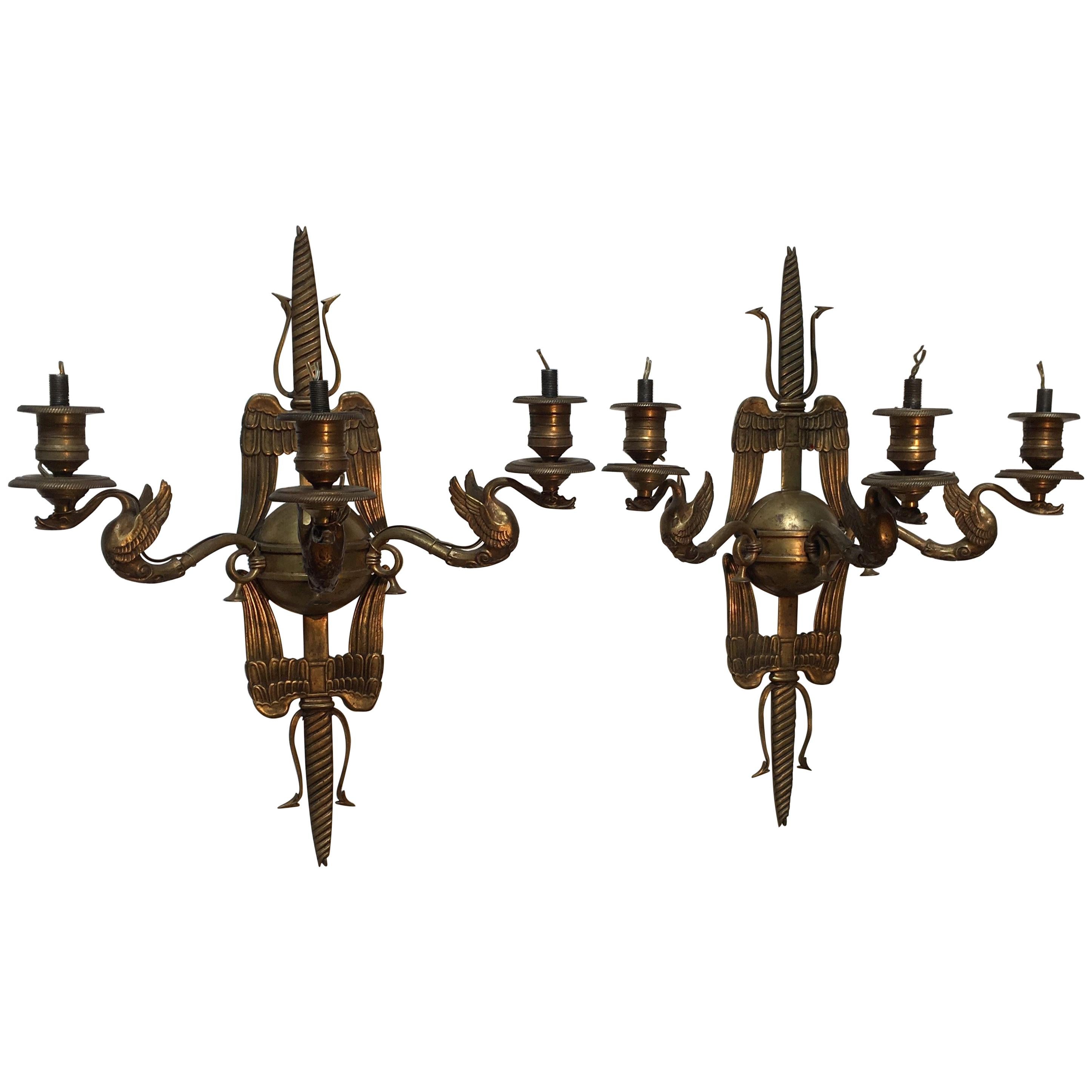 Pair of French Bronze Neoclassical Style Sconces For Sale