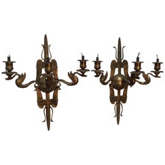 Antique Pair of French Bronze Neoclassical Style Sconces