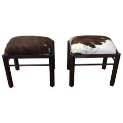 Pair of Midcentury Metal Cow Hide Benches or Ottomans