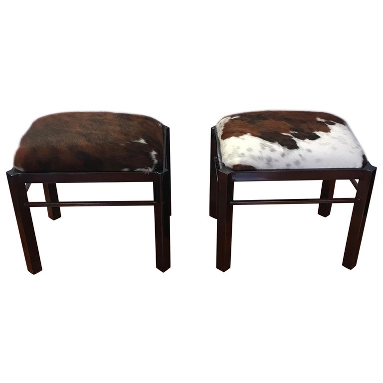 Pair of Midcentury Metal Cow Hide Benches or Ottomans