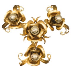 Nice Gilded Florentine Candle Flush Mount by Hans Kögl, Germany, 1960s