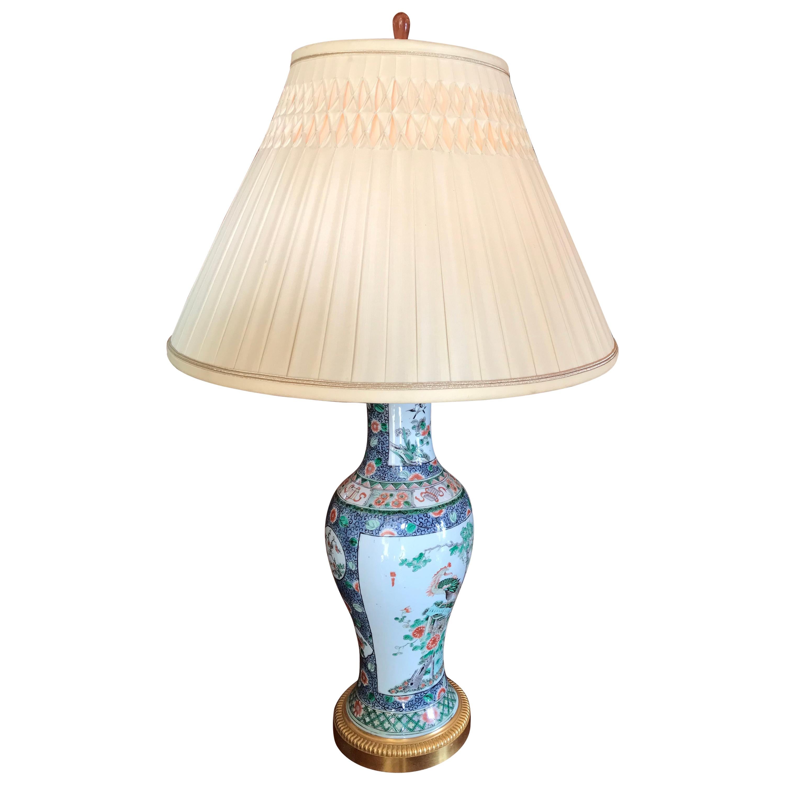 Elegant Chinese Famille Rose Vase and Gilt Bronze Mount, Side Table Lamp antique For Sale