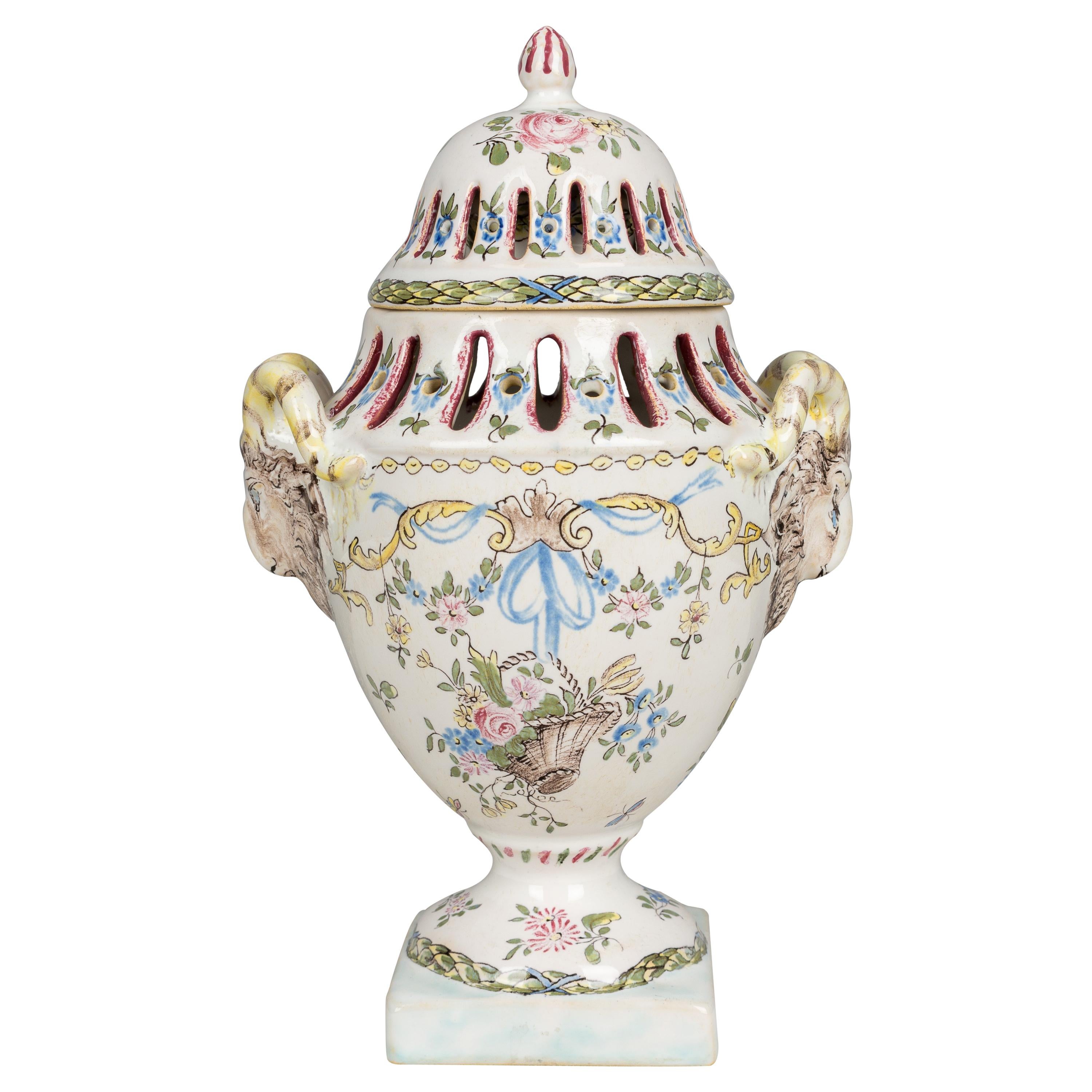 18th Century French Faience Potpourri Urn