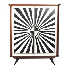 Rockabilly Modern Tall Cabinet with Drawers and Hand Painted Op-Art Pattern