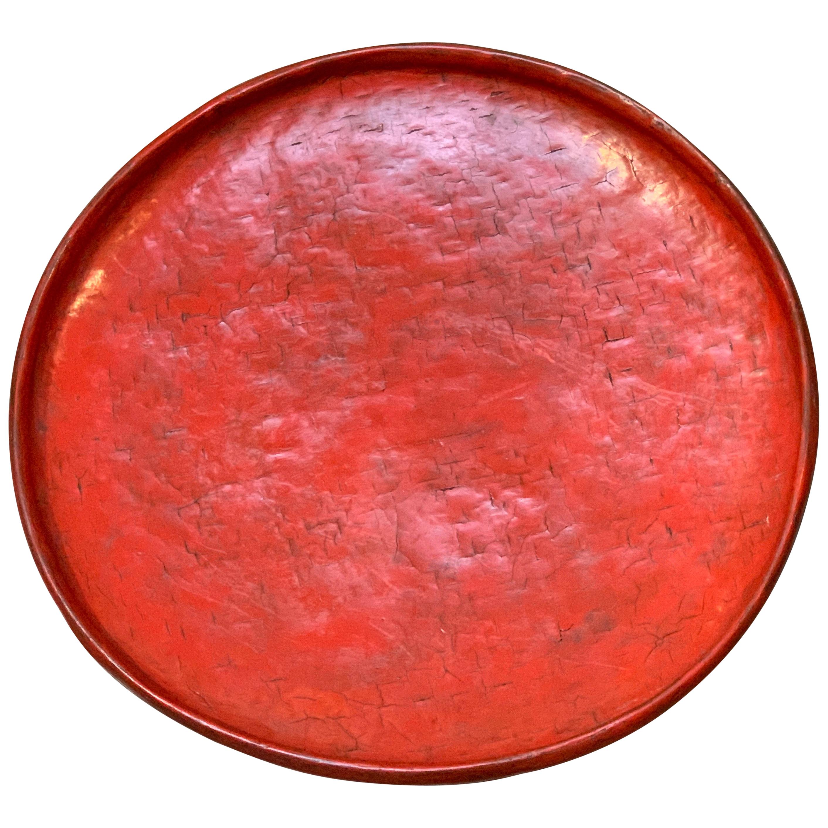 Burmese Red Lacquer Large Round Offering or Serving Tray, Late 19th Century