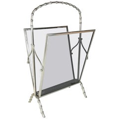 Vintage Midcentury Maison Baguès Silvered Brass Faux Bamboo Magazine Rack, 1960s, France